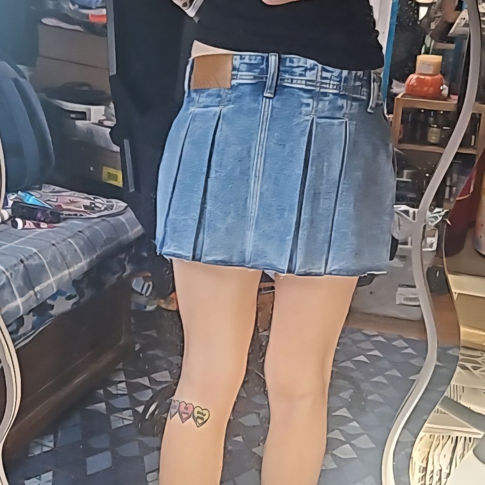 Denim by PINK Pleated Mini Skirt NEW MSRP $50 Bright Wash Denim Size SMALL - Picture 10 of 14